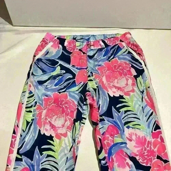 Lilly Pulitzer Womens Madeira Pants High Tide Navy  Tropicolada Size 10 - Picture 7 of 12